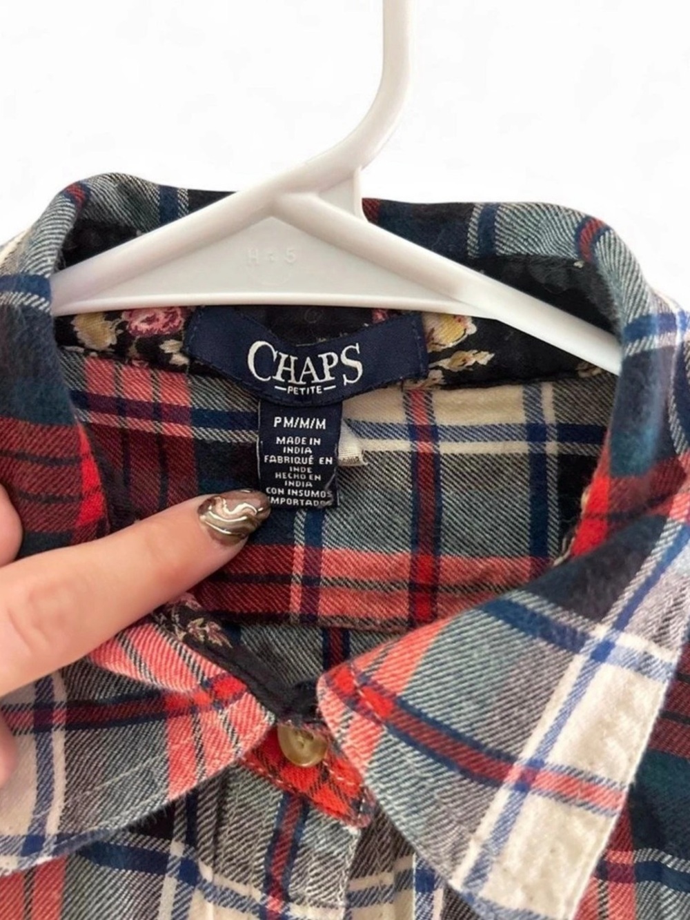 Chaps Plaid Cotton Button-Down in Red & Blue Medium - Picture 3 of 3